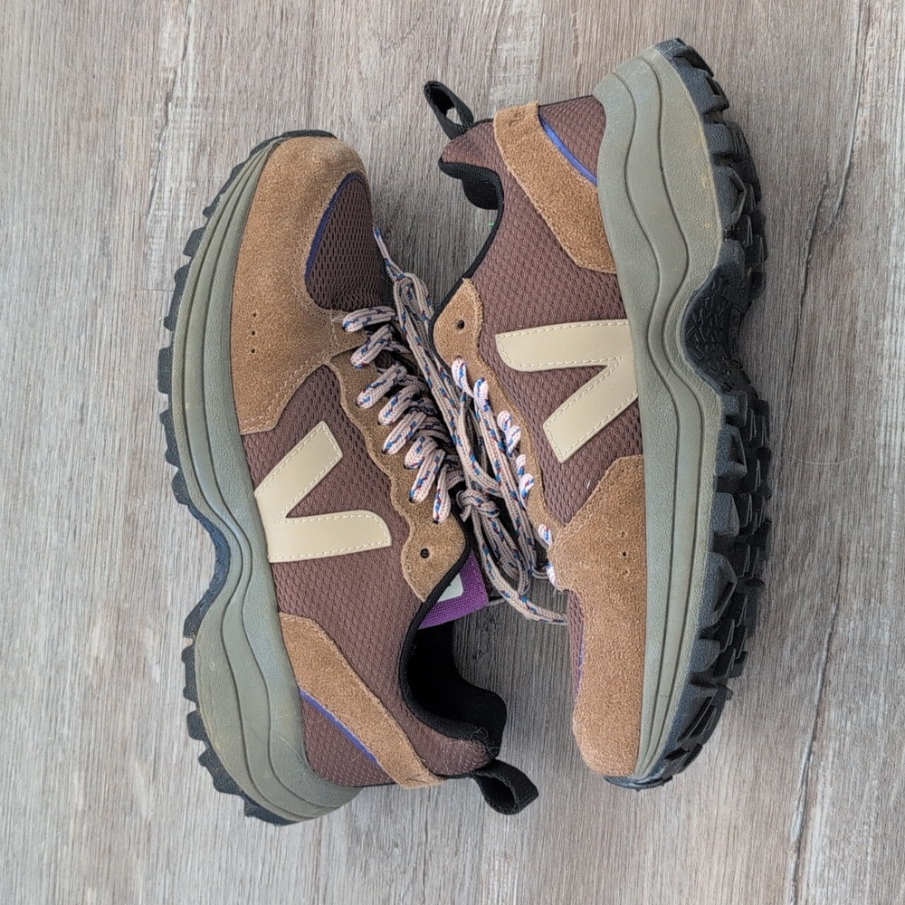 Reformation Brown Suede & Mesh Trail Sneaker with Lavender Accents - Picture 3 of 4